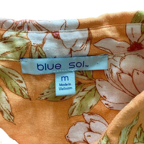 Blue Sol Linen Blend Floral Long Sleeve Button Up Shirt Roll Tab Women's Medium - Picture 8 of 10